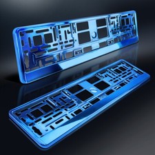 2 Kennzeichenhalter | BLAU Metallic | Hochglanz Chrom Look | Nummernschildhalter