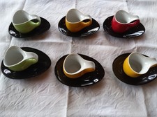 6 Espressotassen mit Untertassen Luigi Colani; rot, gelb, grün; Serie "ab ovo"