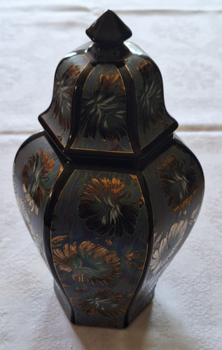Deckelvase italien blau - -,