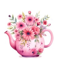 Watercolour teapot flowers 9x9