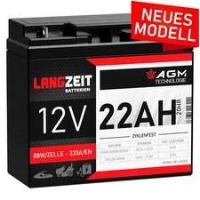 Akku 12V 22Ah AGM Rasentraktor