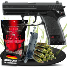 SET H&K USP Airsoft 6mm mit Fritz-Cell Co2 Kapseln + BBs + Speedloader