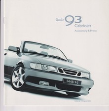 Saab 9-3 (93)  Cabriolet Preisliste / Pricelist - 2002 deutsch / german