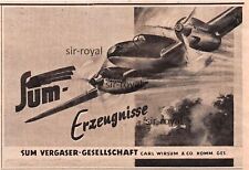 Sum Vergaser Gesellschaft - 1943 - Werbung Reklame Flugzeug 1940er ~12x8cm