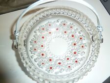 Glasschale mit Henkel und Blumen mit  roten Punkten, 18 cm Durchm.