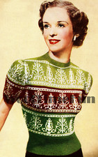 Strickanleitung zum Basteln Vintage 40er Jahre Fair Isle Blatt Design Pullover Pulli