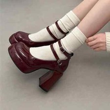 Women Mary Jane Chunky High Heels Buckle Pumps Girls Fashion Shoes Sandals Sizze