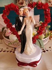 Tortendekoration Hochzeit Hochzeitspaar mit Rosenherz 16cm Neuwertig 