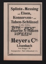 LÖSENBACH, Werbung 1925, Meyer & Cie. Splinte in Messing Konserven-Tuben-Schlüss