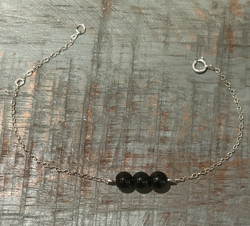 Schwarze jade perlen armband - 3,