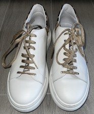 Geneve Leder Schuhe Italy Damen Sneaker Weiß Gold Glitzer Animal Print Gr 40