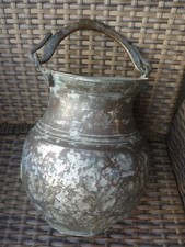 Kupfer Kessel Topf Kanne verzinnt Henkel Bronze Kupfer Henkelgefäß 34,5cm Antik