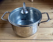 WMF Kochtopf 16 cm Edelstahl Cromargan mit Glas Deckel von Fissler, ca. 2 l