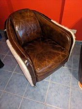 Vintage Echtleder Sessel Kuhfell + Kuhfell Hocker geschenkt 