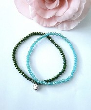Biba 2er Kristall Armband Grün Türkis Silber dehnbar 18 cm  Neu/ B007
