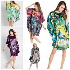 Damen Seidennachthemd Schlafkleid Schlafhemd 100% Seide Kunst-Druck Silk Pyjama