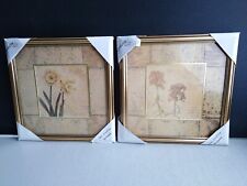 2 Wandbilder Blumen gerahmt Kunststoff Goldfarbig Galerie 27x27cm unbenutzt Bild