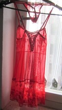 Sexy rotes Negligee-Set: Kleidchen/String-Tanga-Spitze/Satin/Tüll*PASSION*36-40