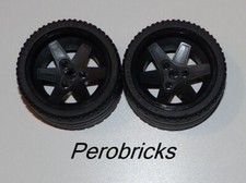 Lego Technic, 2 Räder Rad Reifen 68,8 x 36ZR schwarze 3-Loch-Felgen (Beispielfot