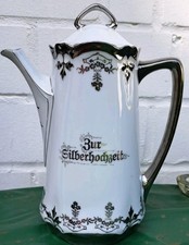 Zur Silber-Hochzeit Porzellan Kaffeekanne 