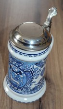 Bier Krug Porzellan Weiß Blau