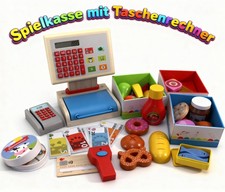 Kinder Holz Kasse mit Display Kaufladen Spielkasse Lebensmittel Kaufmannsladen