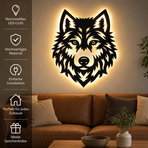 Wolf wandbild effekt led - wandbild,
