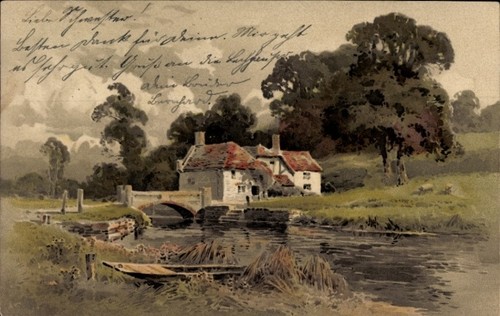 Litho wohnhaus brücke - litho,