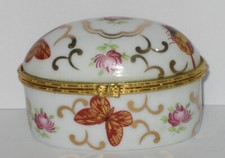 ovale Porzellandose mit Schmetterling Rosen Motiv Sammlerdose Pillendose 7x5x4cm