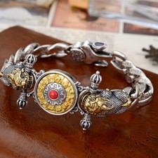 Reines 925 Sterlingsilber Armband Herren Pixiu Drache sechs Wörter Panzerkette 8,66 Zoll