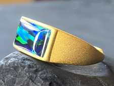 Handmade in Australia solid green opal adjustable gold over sterling silver ring