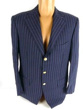 Cesare Attolini Herren Luxus Blazer Gr 50 Sakko blau gestreift Wollmischung (EB)