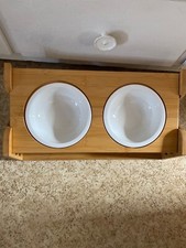 Katzen zubehör Futterbar Futterstation höhenverstellbar Holz und Keramik Näpfe 