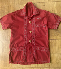 HAITI?Strand Hemd Bluse Shirt Gr S Handarbeit bestickt rot 60er Jahre Vintage