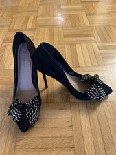 High Heels JustFab 40 Schleife schwarz gold Samt Lack Weihnachten Silvester