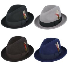 Herren Jungen C-Crown Trilby Mütze 100 % Wolle zerkleinerbar Filz Fedora Homburg verpackbar