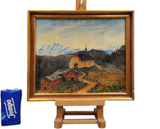 MAX ERNI (1901-1955) Ölgemälde Rieder Alp impressionistisch Gebirgsdorf Alpenzug