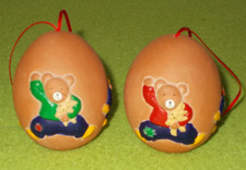 2 Ton Eier mit Bären-Motiven 6 cm für Oster-Strauch Hängedeko Osterschmuck