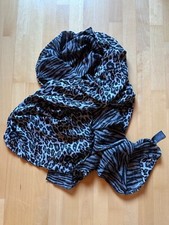 H&M Tuch Schal grau schwarz Leo Zebra Animalmuster ca. 70x190cm leicht & luftig