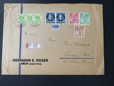 Bund Mi 123(3) + Berlin Mi 85(2) + 88-90 R-Brief Lorch 1952 Lindau MiF