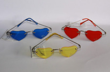 3 AUSGEFALLENE FARBBRILLE SONNENBRILLE SET GLÄSER  HERZ MIT STRASS ROT BLAU GELB