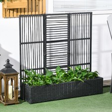 Outsunny Polyrattan Hochbeet mit Rankgitter, Blumenkasten für Garten Schwarz
