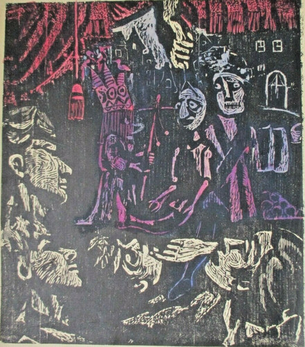 Kolorierter holzschnitt - kolorierter,