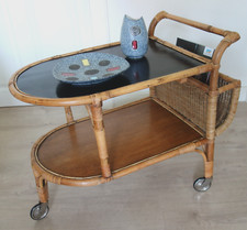 Servierwagen Teewagen Zeitungsständer fahrbar Bambus Rattan 50er 60er Vintage