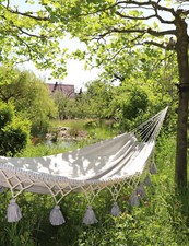 Hängematte mit Bommeln, Jeansblau Baumwolle Länge 220cm J-Line romatisch NEU