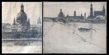 Julius Schneider: 2 Ansichten von Dresden (2 Zeichnungen sign./dat.  1917/1921)