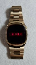 Led Red Watch Time 70's Gold