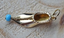 Orient ♦️ Schuh Vintage Anhänger in aus 585 14kt Gold mit Türkis Perle ♦️♦️ 8200