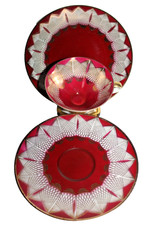 Mitterteich Bavaria weinrot-gold  3tlg. Prachtvoler Sammeltassengedeck Traum RAR