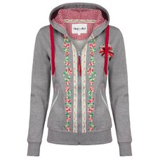 HAILYS Damen Trachten Sweatjacke Sweater Zipper florale Bestickung Kapuze Hoodie